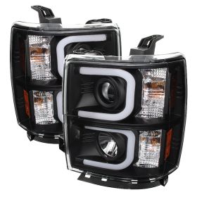 2014-2015 Chevy Silverado DRL Light-Bar Black Projector Headlights-PRO-YD-CS14-L