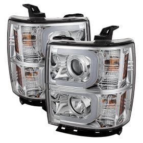 2014-2015 Chevy Silverado DRL Light-Bar Chrome Projector Headlights-PRO-YD-CS14-