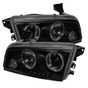 2006-2010 Dodge Charger Halo Black Smoke Projector Headlights-PRO-YD-DCH05-LED-B