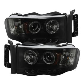 2002-2005 Dodge Ram 1500 Halo Black Smoke Projector Headlights-PRO-YD-DR02-HL-BS
