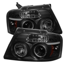 2004-2008 Ford F150 Halo Black Smoke Projector Headlights-PRO-YD-FF15004-HL-G2-B