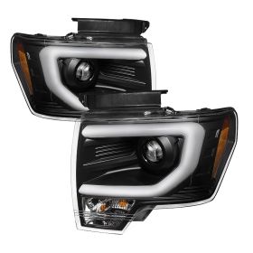 2009-2014 Ford F150 DRL Light-Bar Halo Black Projector Headlights-PRO-YD-FF15009