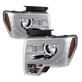 2009-2014 Ford F150 DRL Light-Bar Halo Chrome Projector Headlights-PRO-YD-FF1500