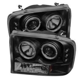 1999-2004 Ford SuperDuty F250/F350 Halo Black Smoke Projector Headlights-PRO-YD-