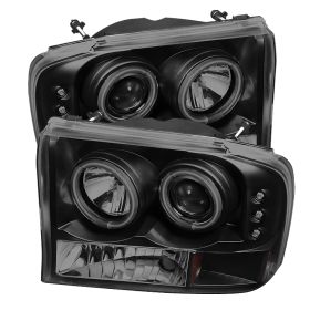 1999-2004 Ford SuperDuty F250/F350 CCFL Halo Black Smoke Projector Headlights-PR