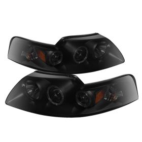 1999-2004 Ford Mustang Halo Black Smoke Projector Headlights-PRO-YD-FM99-1PC-AM-