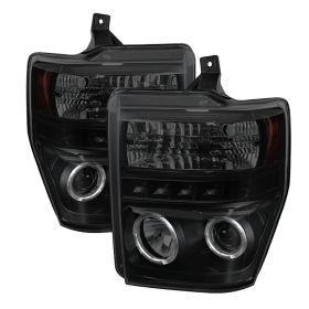 2008-2010 Ford SuperDuty F250/F350/F450 Halo Black Smoke Projector Headlights-PR