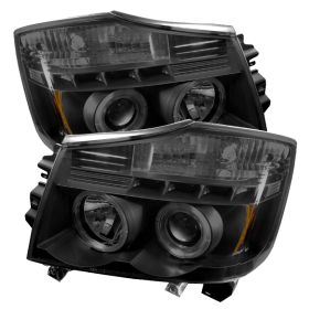 2004-2014 Nissan Titan Halo Black Smoke Projector Headlights-PRO-YD-NTI04-HL-BSM