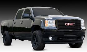 Sierra HD Grille Overlay/Bolt On W/Logo Opening 11-14 GMC Sierra HD Aluminum Powdercoat Black Billet Series T-REX Grilles - 21210B