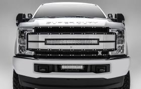 Super Duty Grille - 30 Inch LED Light Bar 17-18 Ford Super Duty W/Forward Facing Camera Aluminum Brushed Black Mesh/Brushed Trim Torch Series T-REX Grilles - 6315493