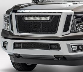 Titan Grille 16-18 Nissan Titan Mild Steel Powdercoat Black 3 Piece Stealth Torch T-REX Grilles - 6317851-BR