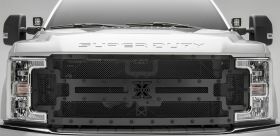 Super Duty Grille 17-18 Ford Super Duty W/Forward Camera Mild Steel Powdercoat Black Stealth Metal T-REX Grilles - 6715371-BR