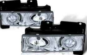 1988-1998 Chevy GMC CK Halo Projector Headlights - Chrome/Clear - WJ10-0002-01
