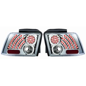 1999-2004 Ford Mustang LED Euro Tail Lights - Chrome/Clear - WJ20-0019-01