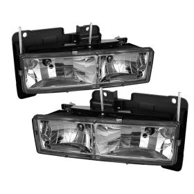 1988-1989 Chevy C/K Series 1500/2500/3500 Chrome Crystal Headlights - HD-JH-CCK8