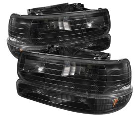 2000-2006 Chevy Suburban 1500/2500 Black Crystal Headlights + Bumper Lights - HD