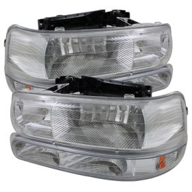 2000-2006 Chevy Suburban 1500/2500 Chrome Crystal Headlights + Bumper Lights - H