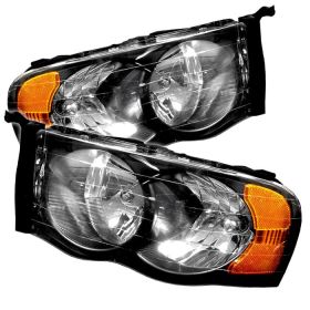 2002-2005 Dodge Ram 1500 Black Crystal Headlights - HD-JH-DR02-AM-BK
