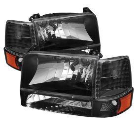 1992-1996 Ford F150 Black Headlights + Corner Bumper 6pc - HD-JH-FB92-SET-AM-BK