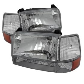 1992-1996 Ford F150 Chrome Headlights + Corner Bumper 6pc - HD-JH-FB92-SET-AM-C