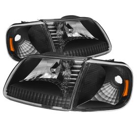 1997-2003 Ford F150 Black Crystal Headlights + Corner - HD-JH-FF15097-SET-AM-BK