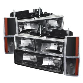 1988-1993 Chevy C/K Series 1500/2500/3500 Black Crystal Headlights + Corner + Bu