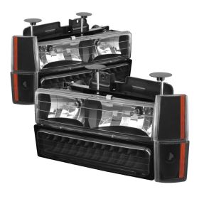 1988-1993 Chevy C/K Series 1500/2500/3500 Black Crystal Headlights + Corner + LE