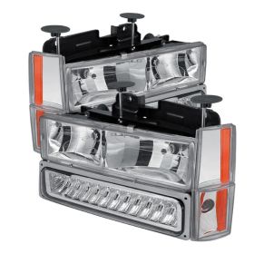 1988-1993 Chevy C/K Series 1500/2500/3500 Chrome Crystal Headlights + Corner + L