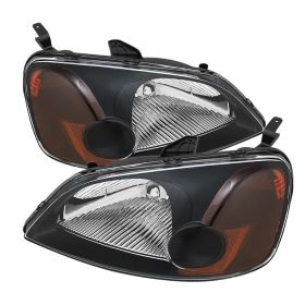 2001-2003 Honda Civic 2DR Black Crystal Headlights - HD-JH-HC01-AM-BK