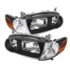 2001-2002 Toyota Corolla Black Crystal Headlights + Corner Lights - HD-JH-TC01-A