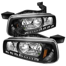 2006-2010 Dodge Charger Black LED Crystal Headlights - HD-ON-DCH05-1PC-LED-BK