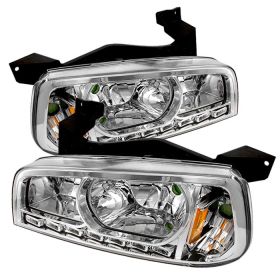 2006-2010 Dodge Charger Chrome LED Crystal Headlights - HD-ON-DCH05-1PC-LED-C