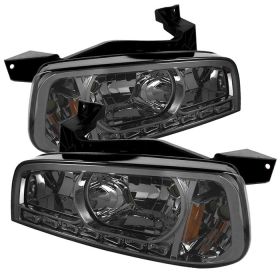 2006-2010 Dodge Charger Smoke LED Crystal Headlights - HD-ON-DCH05-1PC-LED-SM
