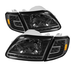1997-2003 Ford F150 Black Crystal Headlights + Clear LED Corners - HD-ON-FF15097