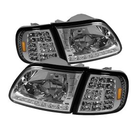 1997-2003 Ford F150 Chrome Crystal Headlights + Clear LED Corners - HD-ON-FF1509