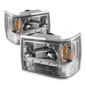 1993-1998 Jeep Grand Cherokee Chrome 1pc Crystal Headlights - HD-ON-JGC93-1PC-LE