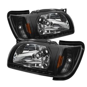 2001-2004 Toyota Tacoma Black 1pc Black-Trim Corner Crystal Headlights - HD-ON-T