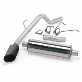 Monster Exhaust System Single Exit Black Ob Round Tip 02-03 Dodge 4.7L 1500 CCSB Banks Power - 48575-B