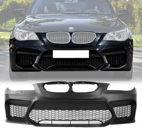 2004-2010 BMW 5-Series E60 M4 Style Front Bumper Cover + Splitter Unpainted Black Polypropylene - 16-PX-GZ1-169A