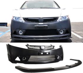 2004-2010 BMW 5-Series E60 M4 Style Front Bumper Cover + Splitter Unpainted Black Polypropylene - 16-PX-GZ1-169A