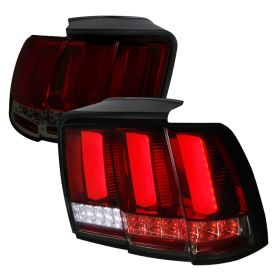 1999-2004 Ford Mustang LED Sequential Tail Lights Red/Smoke - SDT-LT-MST99RGLED-SQ-TM